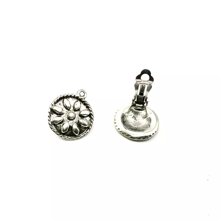 Boucles d'oreilles à clips en Etain plaqués 10 Microns  d'argent antique Fabrication Française