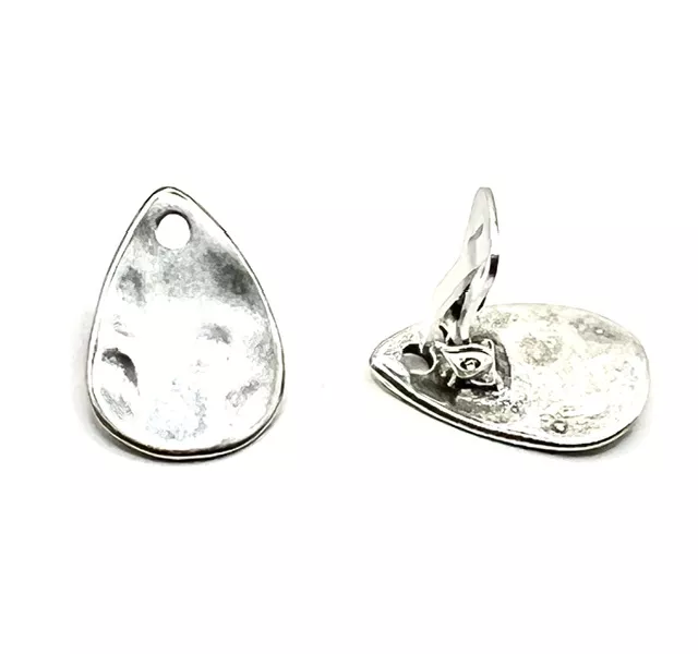 Boucles d'Oreilles à Clips - Argent antique poire martelé
