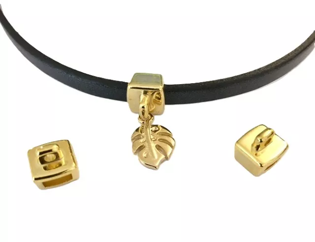 Passant accroche breloque pour cuir plat 5mm - Or