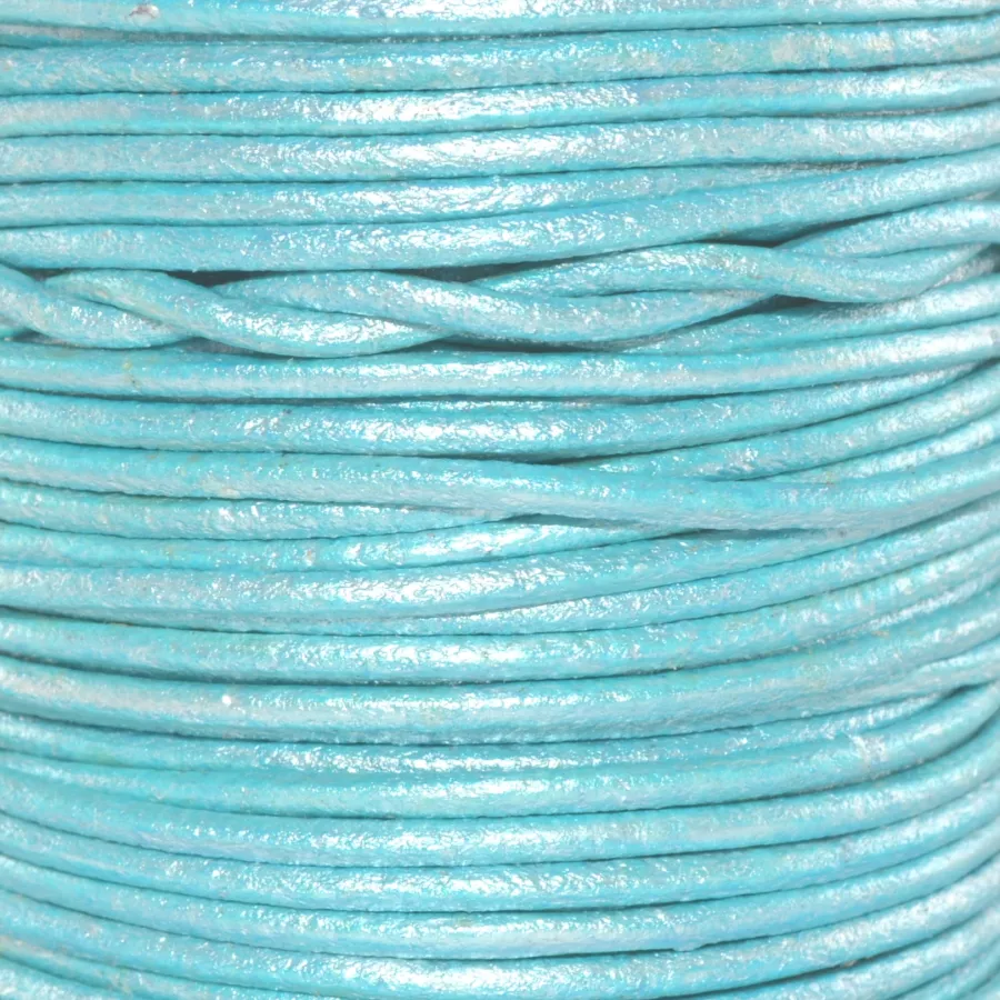 Cuir rond 2 mm couleurs pastel et métallisées - Vert d'eau métallisé
