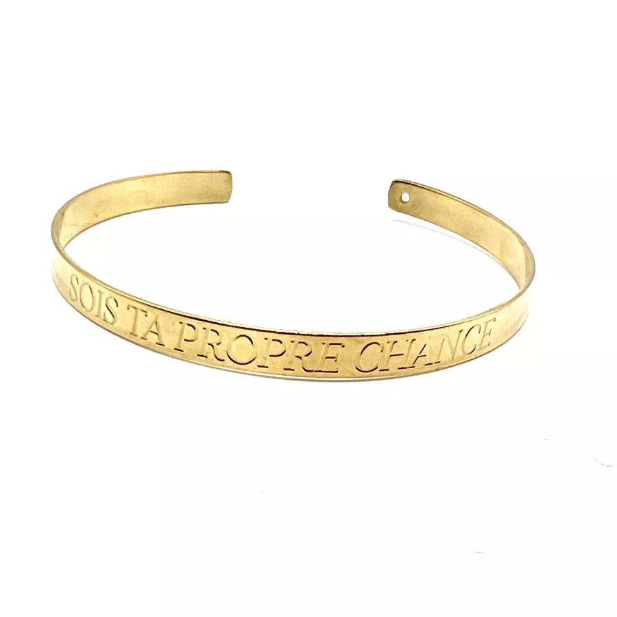 Bracelet "SOIS TA PROPRE CHANCE" en laiton 8/10 doré à l'or fin 24 carat, 1 micron en France