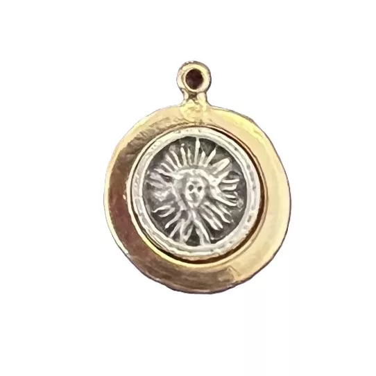 Pendant SOLEIL base doré soleil argent antique19.7mm