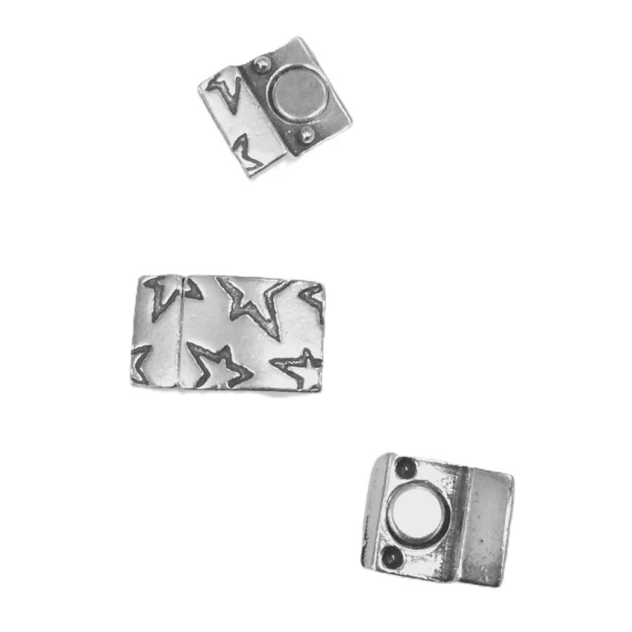 Fermoir aimanté en étain pour cuir 10mm avec motif étoiles allongés - Argent or rose