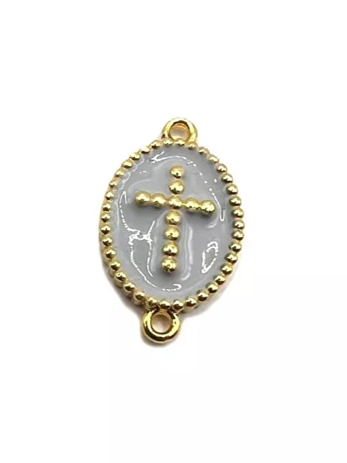 Intercalaire croix en laiton doré et émaillé - Gris clair