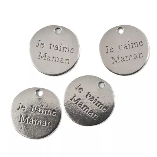 5 pcs Je t aime maman Pendant Etain Fabrication Française plaqué 10 microns