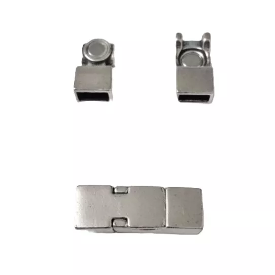 Fermoir aimanté 7 x 3 mm en étain plaqué argent pour homme