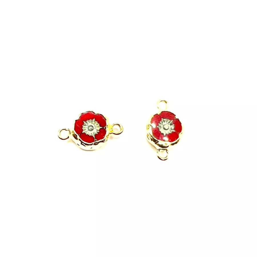 Intercalaire fleur pierre semi-précieuse - Rouge
