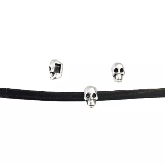 passant Tête de mort pour cuir 3mm argent ou doré - Argent antique Or