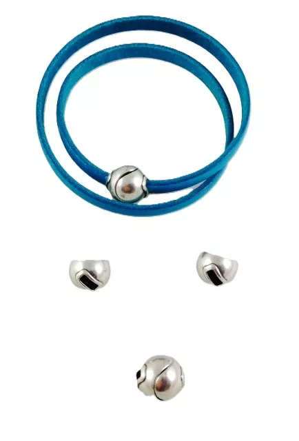 Fermoir boule en étain pour cuir plat 5mm - Argent Rose