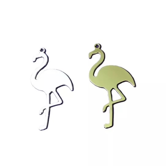5 Pendants Grand Flamand rose 5cm en laiton plaqué Argent ou 3pcs en Or FR - Argent