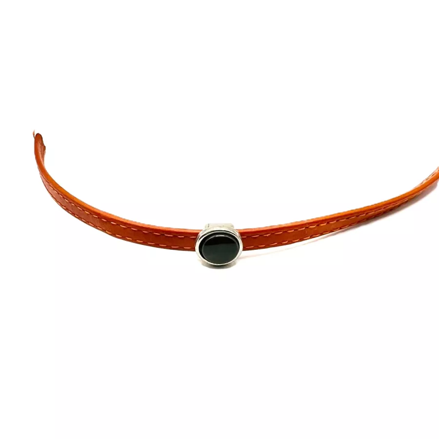 Passant avec pierre synthétique pour cuir plat 6mm - Noir