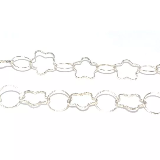 Chaine fantaisie, fleur +  anneau, plaquée 12 microns FR