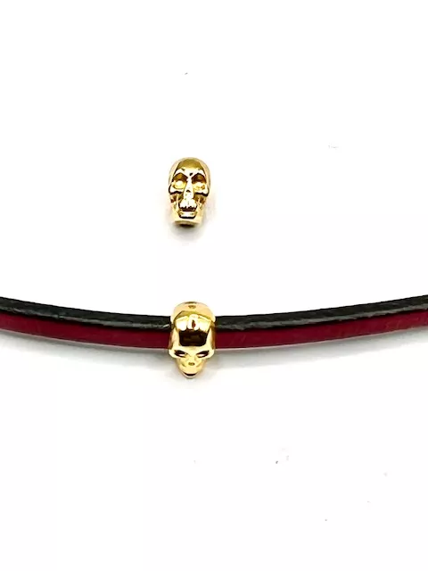 Passant tete de mort doré pour cuir 3mm
