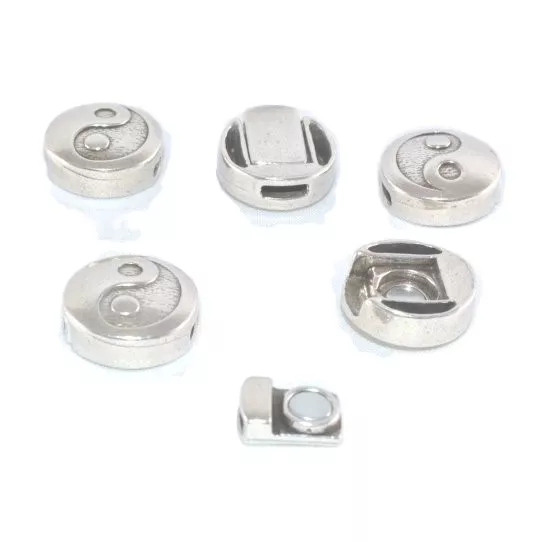 2 Fermoirs aimantés 5 mm pour cuir plat  ying yang en étain