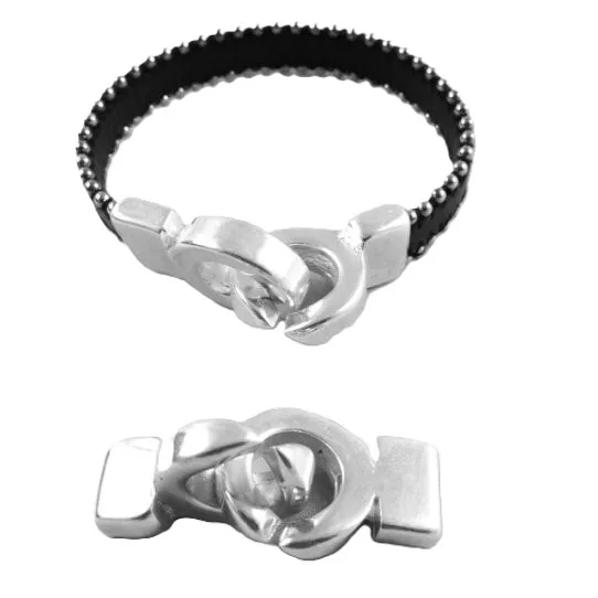 3 Fermoirs crochet pour cuir plat 10mm argent vif