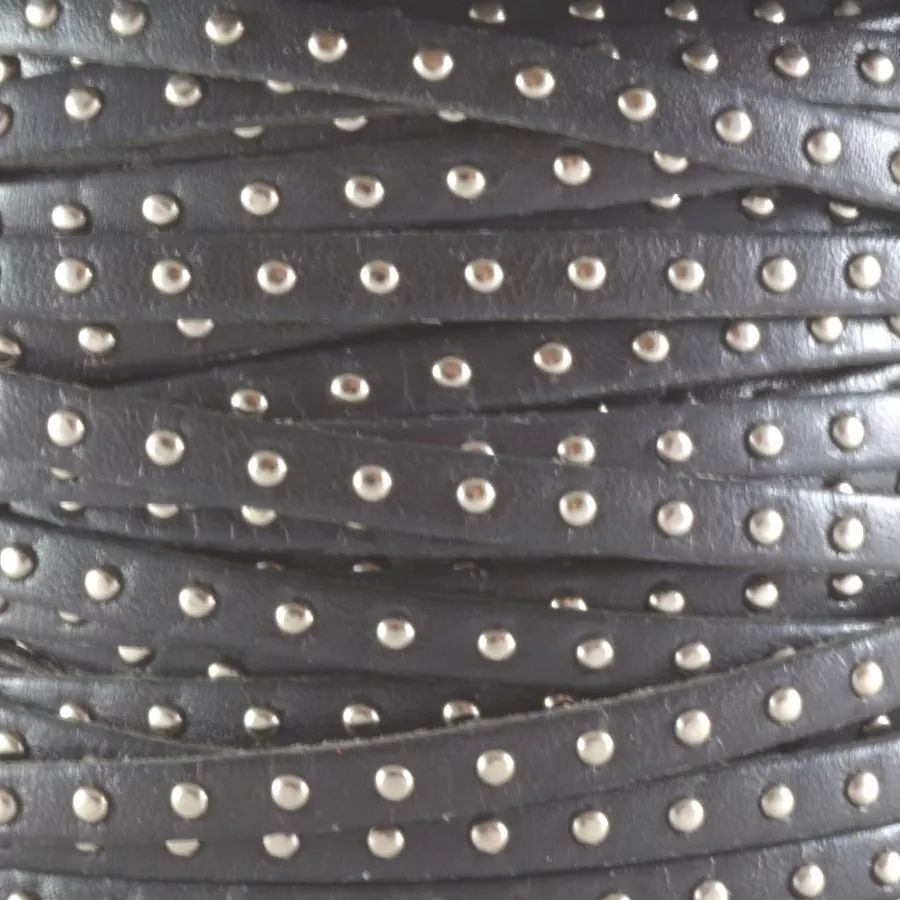 Cuir Veau - Clouté - Plat - 5mm - - Gris foncé