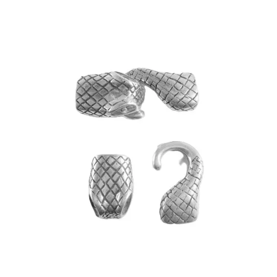 Fermoir crochet en tete de serpent pour cuir 10mm, plaqué argent en zamac
