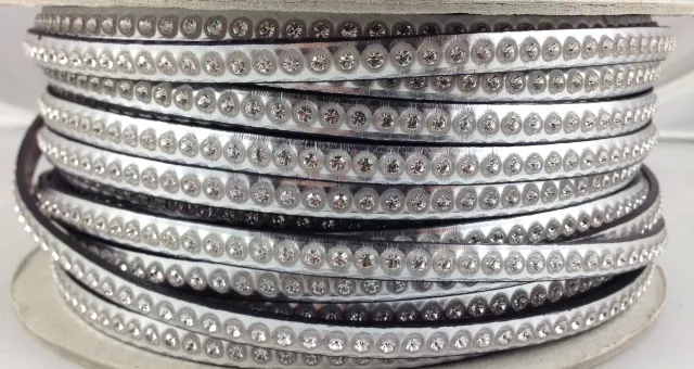 Cuir metalisé aves swarovski - Argent