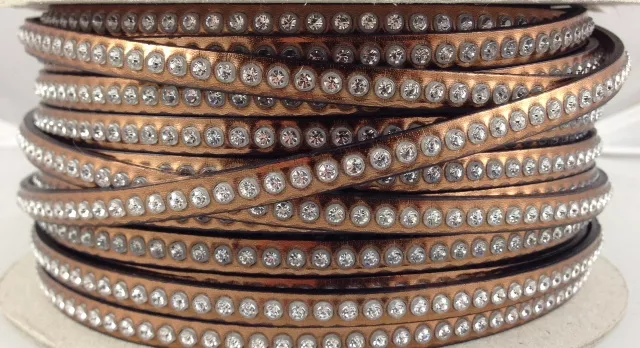 Cuir metalisé aves swarovski - Bronze