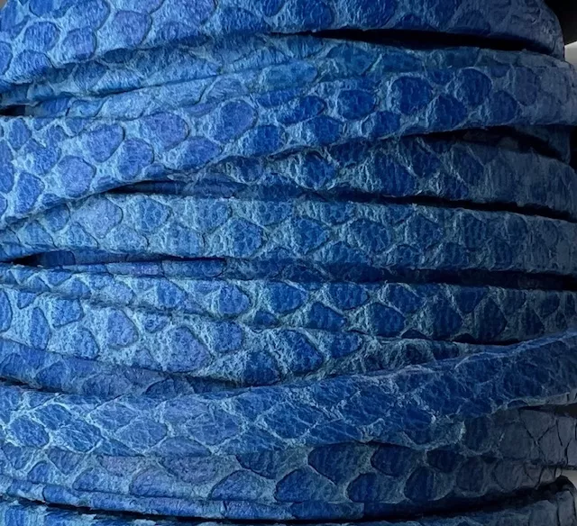 Cuir Chèvre - Motif Serpent - 5mm - Bleu