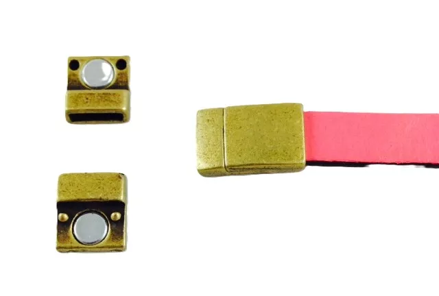 Fermoir aimanté en étain pour cuir plat 10mm lisse court. - Bronze