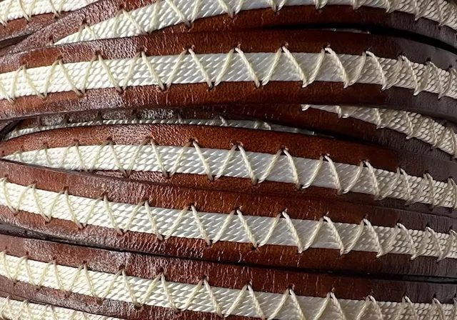 Cuir de veau avec lin cousu 10mm-fête des pères - Marron