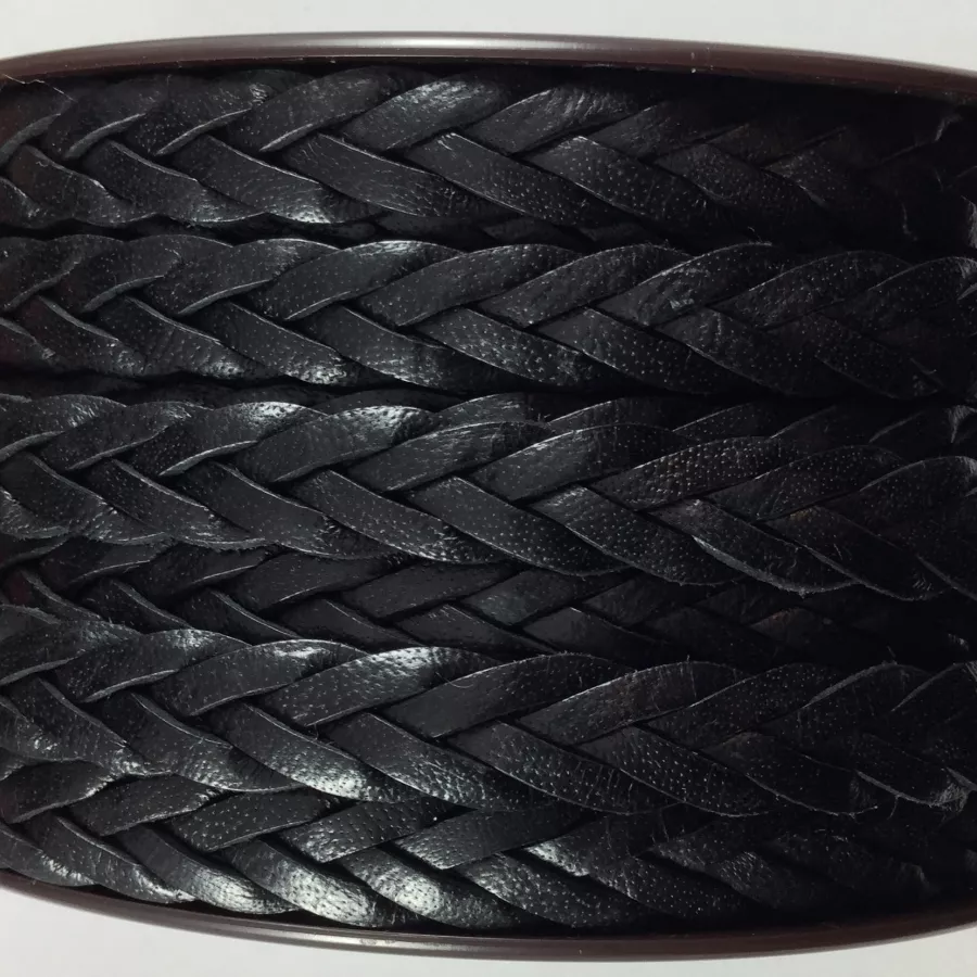 Cuir tressé 3x4 10mm-Italien - Noir