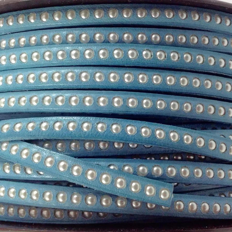 Cuir avec perles incrustés - - Bleu ciel Celeste