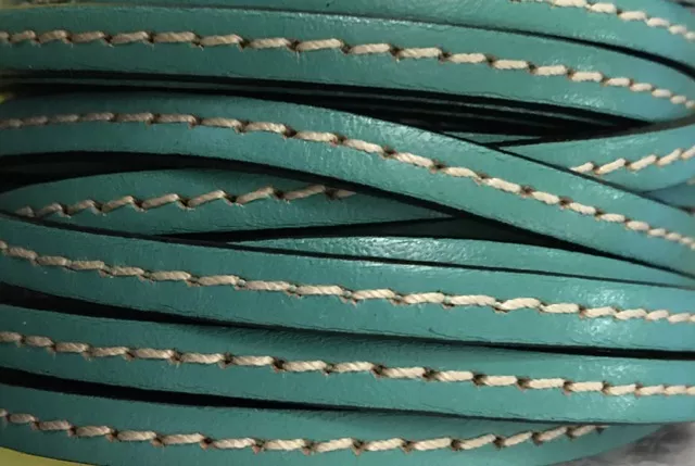 Cuir de veau cousu 5mm - Vert d'eau
