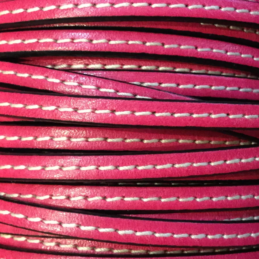Cuir de veau cousu 5mm - Fuchsia