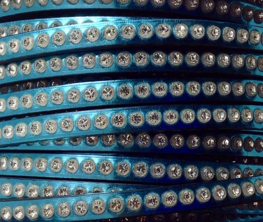 Cuir metalisé aves swarovski - Bleu métallisé