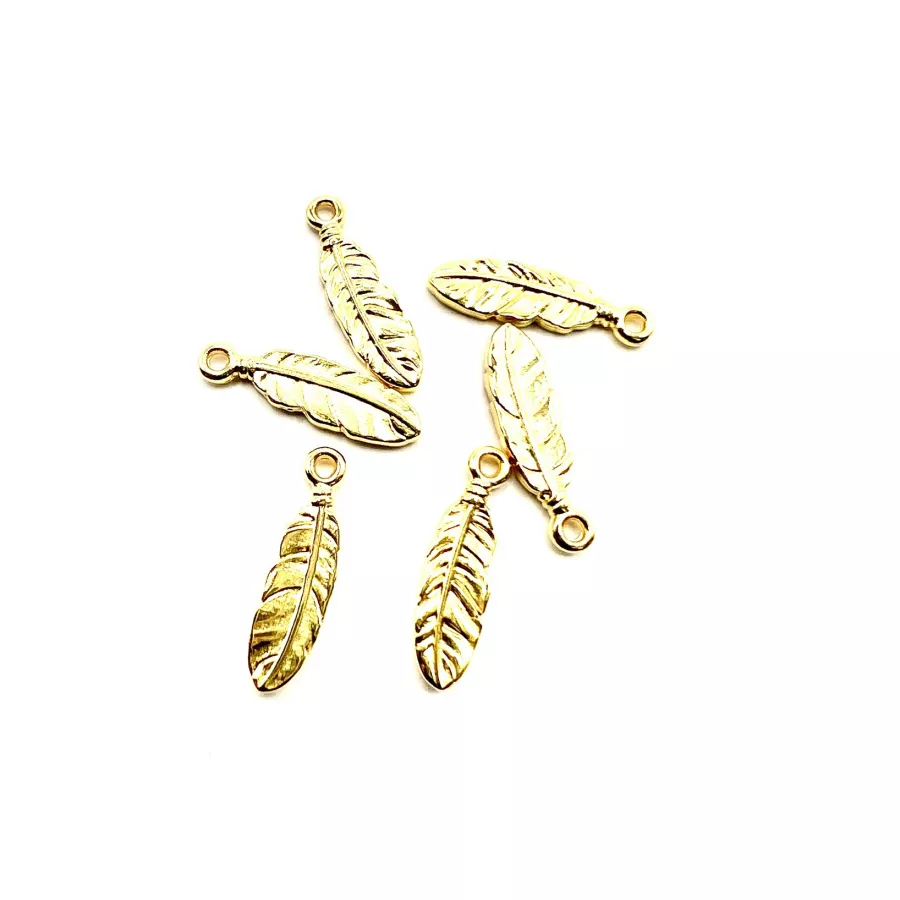 Toutes petites plumes argent vif , arg antique et doré 18.2x4.8mm - Or