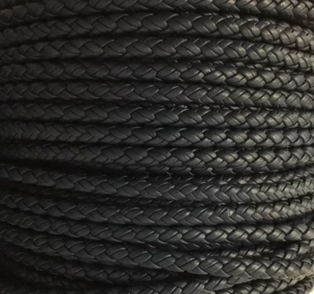 Cuir tressé rond 5mm pour HOMME - Bleu marine