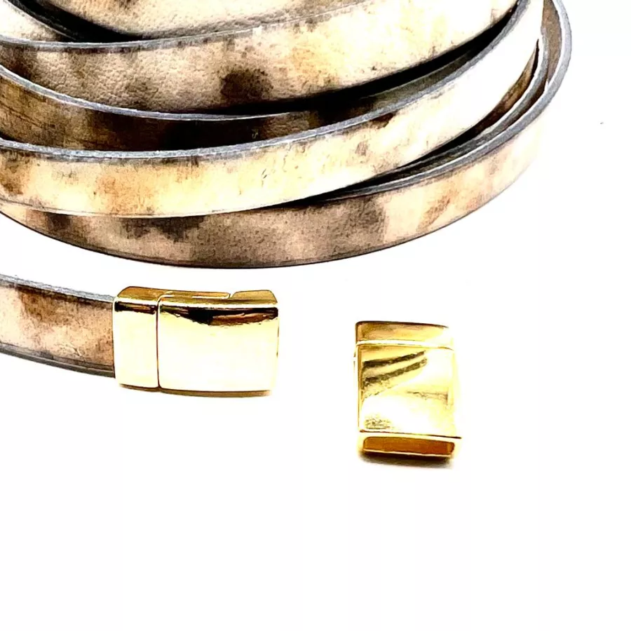 Fermoir aimanté en étain pour cuir plat 10mm lisse court. - Or