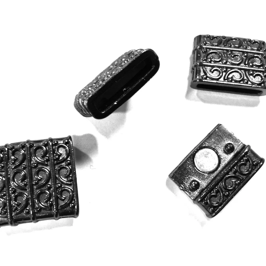 Fermoir aimante en étain pour cuir 15mm - Noir