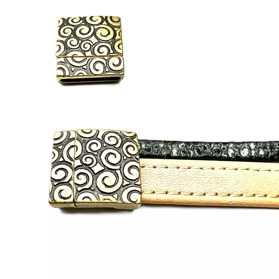 Fermoir aimanté en étain pour cuir 15mm plaqué argent motif spirale - Bronze