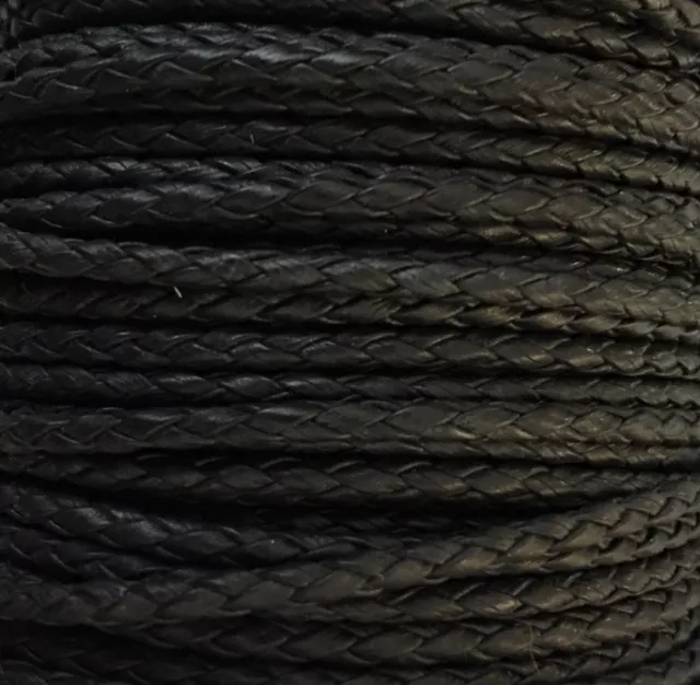 Cuir tressé rond 3-Qualité Joaillerie-nouvelles couleurs - Noir