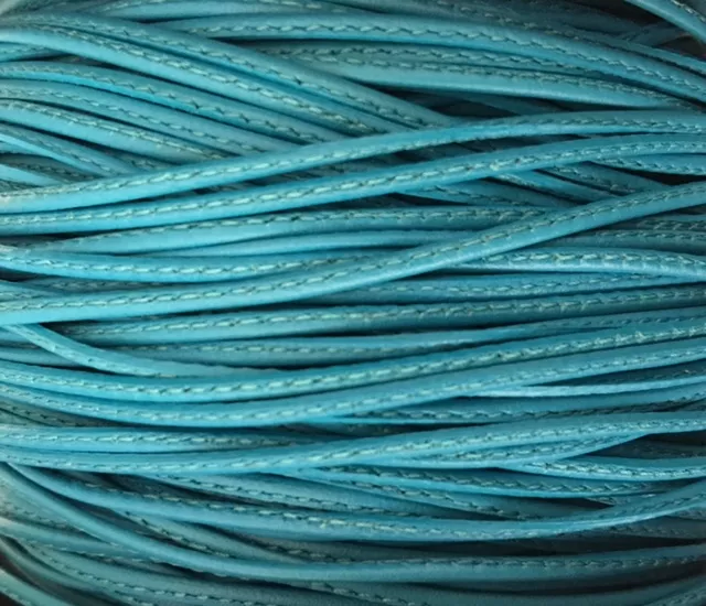 L599 Cuir cousu 1.5mm-43 COULEURS - Bleu turquoise