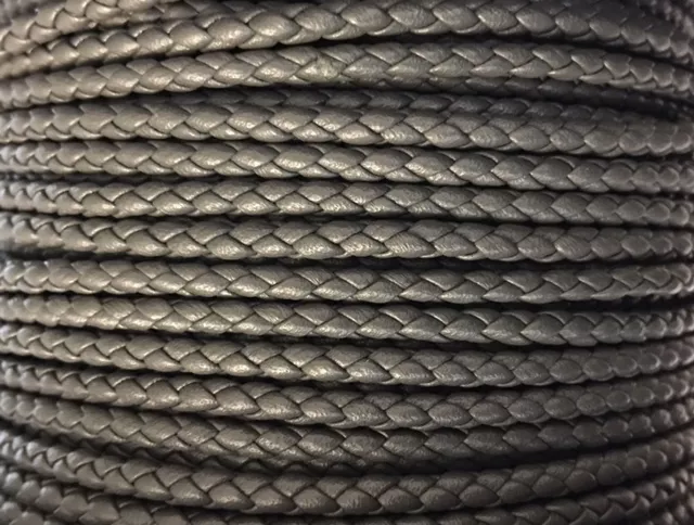 Cuir tressé rond 3-Qualité Joaillerie-nouvelles couleurs - Gris foncé