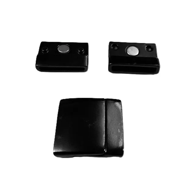 Fermoir aimante en étain pour cuir 20mm lisse - Noir
