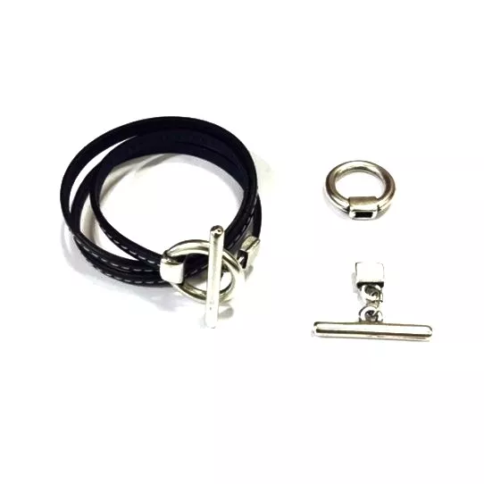 Fermoir T pour cuir 5mm plat argent vif ou antique - Argent antique