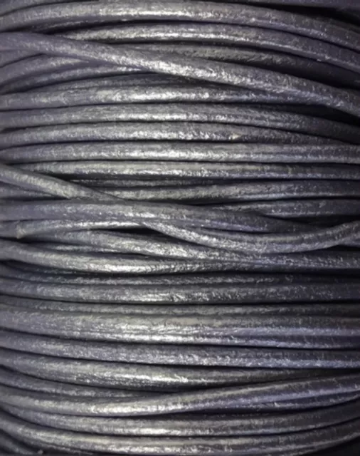 Cuir rond 2 mm couleurs pastel et métallisées - Argent