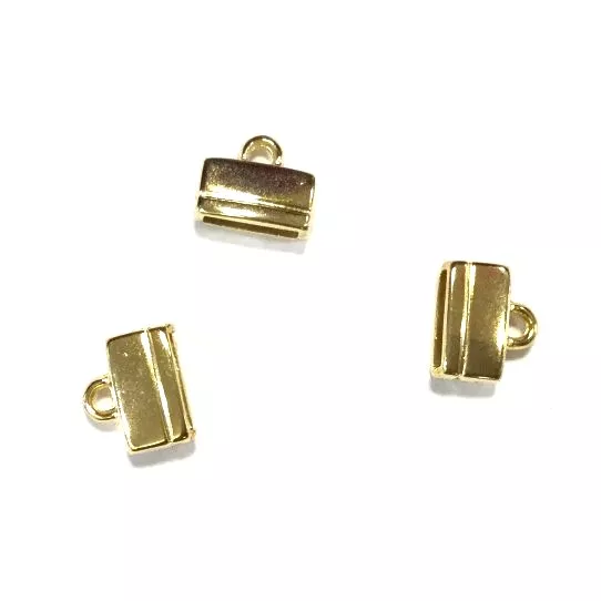 Embout avec anneau pour cuir 13mm plat  - Or