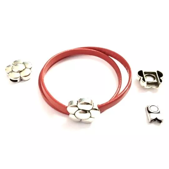 Fermoir aimanté en étain en forme de fleur pour cuir 5-6mm - Argent