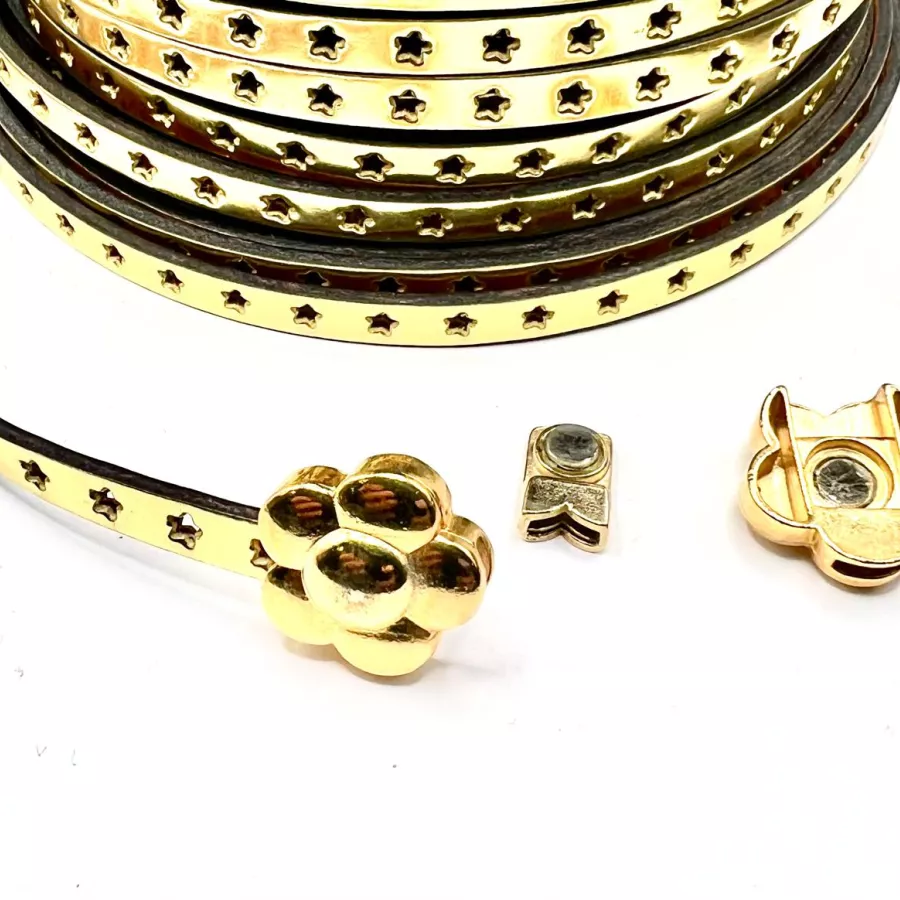 Fermoir aimanté en étain en forme de fleur pour cuir 5-6mm - Or