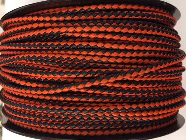 Cuir tressé rond 3mm en bicolore-nouvelles couleurs - orange et bleu marine 