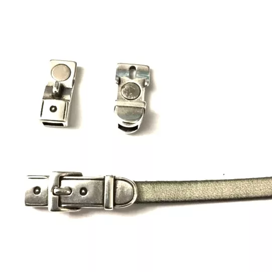 Fermoir aimanté en boucle de ceinture 5mm avec sécurité - Argent antique