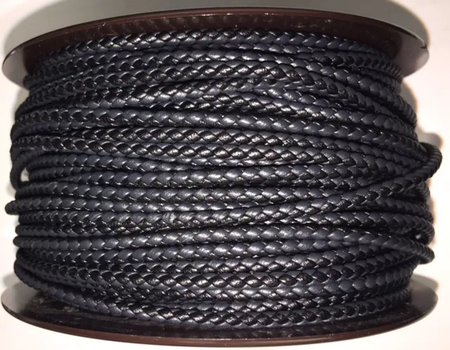 Cuir tressé rond 3mm en bicolore-nouvelles couleurs - bleu marine et noir