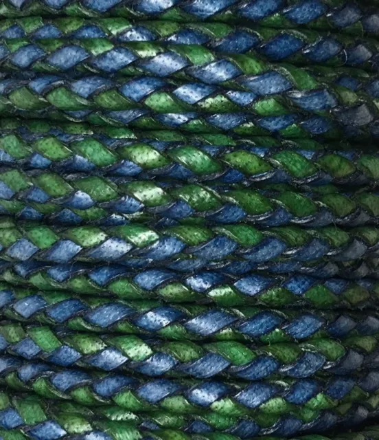 cuir tressé rond 4mm bi-colore - Vert