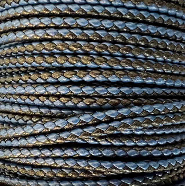 Cuir tressé rond 3mm en bicolore-nouvelles couleurs - bleu et noir